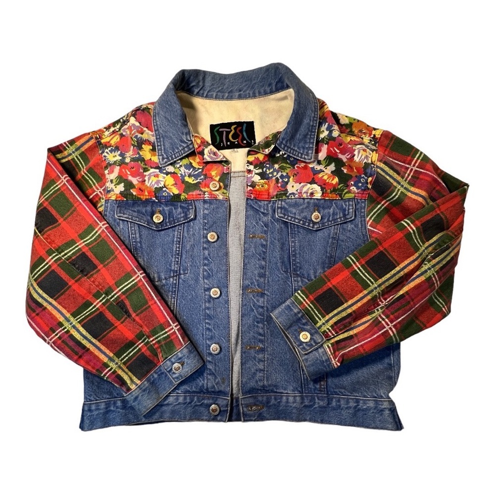 Steel Jeans Women's Denim Jacket Size Medium Floral Plaid Hippie